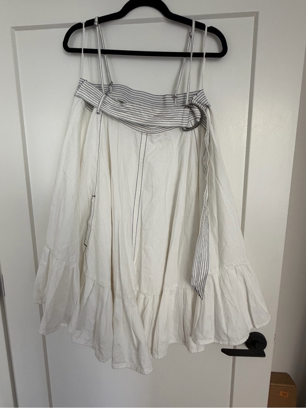 Free People White Spaghetti-Strap Mini Dress with Belt Detail - Picture 5 of 8